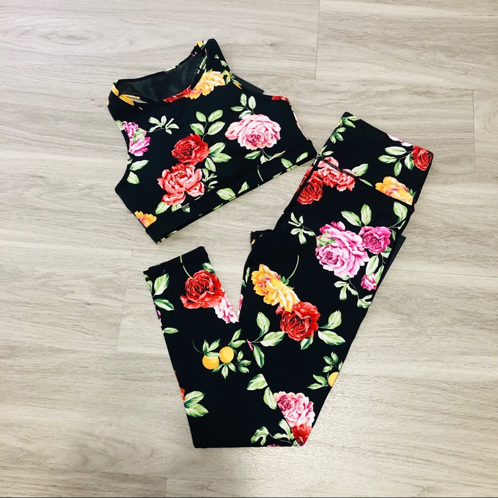 Floral Yoga leggings with sport bra